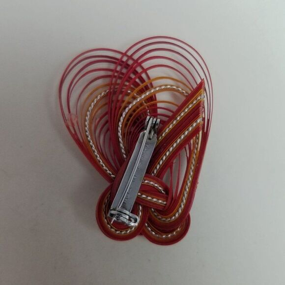 Vintage Vibrant Red Woven Brooch, Knot Design, Made in Taiwan, Estate - Picture 3 of 6